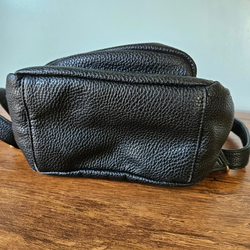 Steve Madden Black Pebbled Leather Mini Backpack Gold Hardware Front Pocket